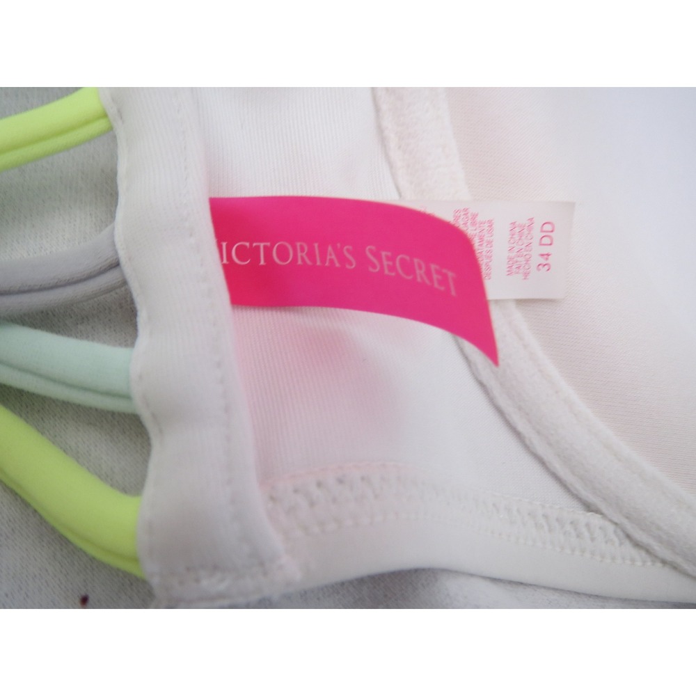 Women's Victoria Secret White Strapless Bikini Top Neon Strappy 34DD‎ - Picture 5 of 6